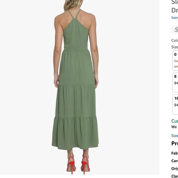 Donna Morgan Halter A-line Maxi Sleeveless Casual Tiered Dresses in Moss Size 0 - Picture 3 of 5